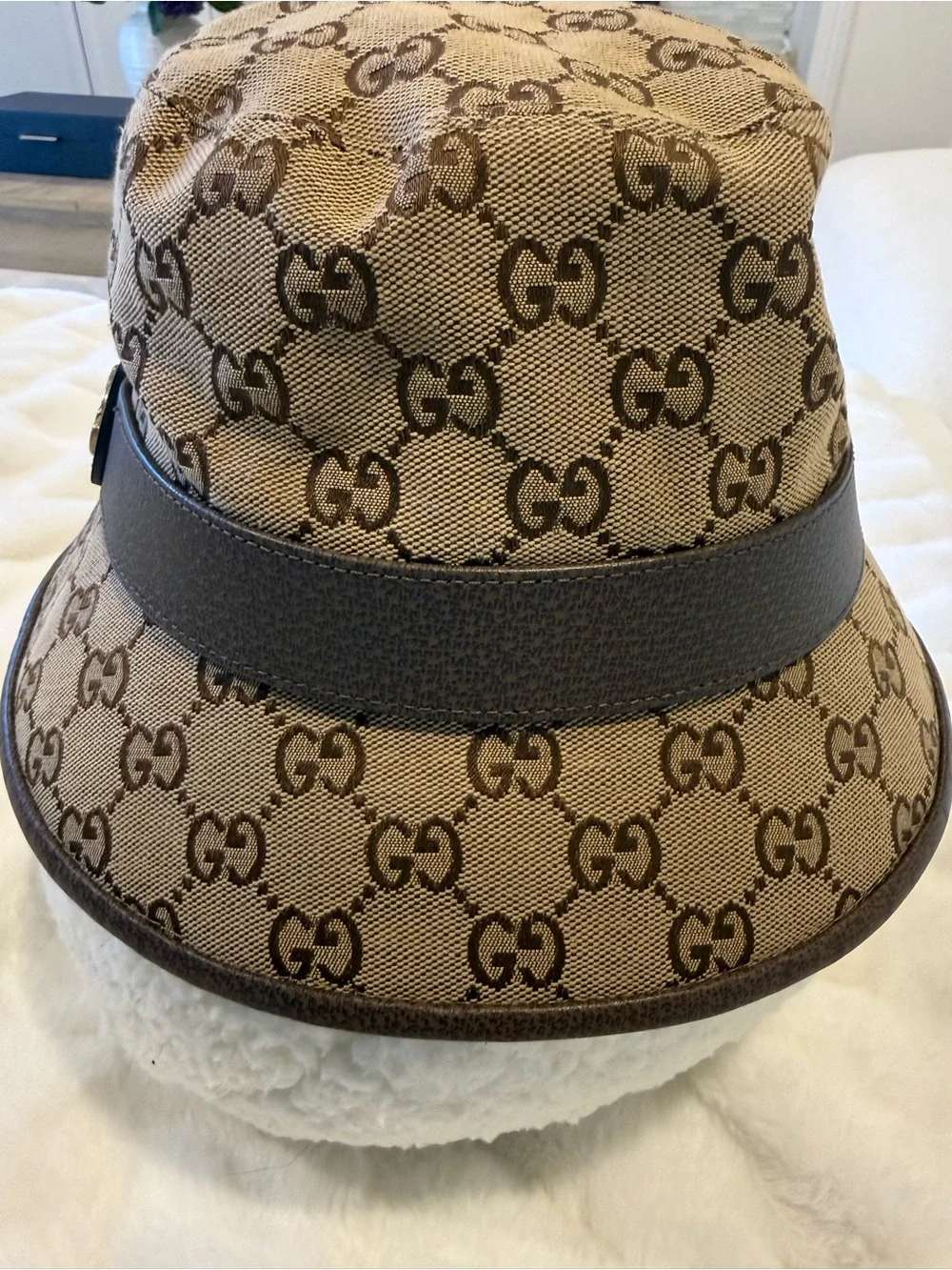 Gucci Brown GG Canvas Bucket Hat with Double G Logo